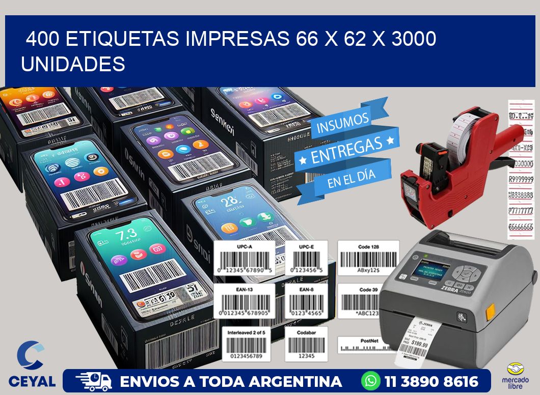 400 ETIQUETAS IMPRESAS 66 x 62 X 3000 UNIDADES