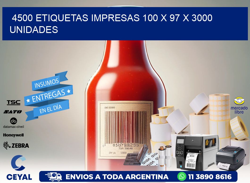 4500 ETIQUETAS IMPRESAS 100 x 97 X 3000 UNIDADES