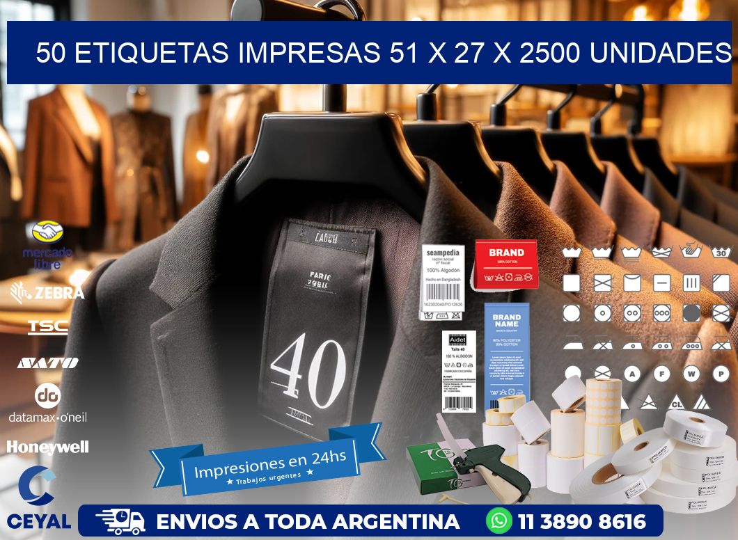 50 ETIQUETAS IMPRESAS 51 x 27 X 2500 UNIDADES