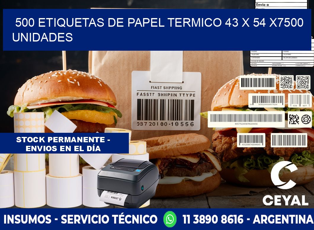 500 ETIQUETAS DE PAPEL TERMICO 43 x 54 X7500 UNIDADES