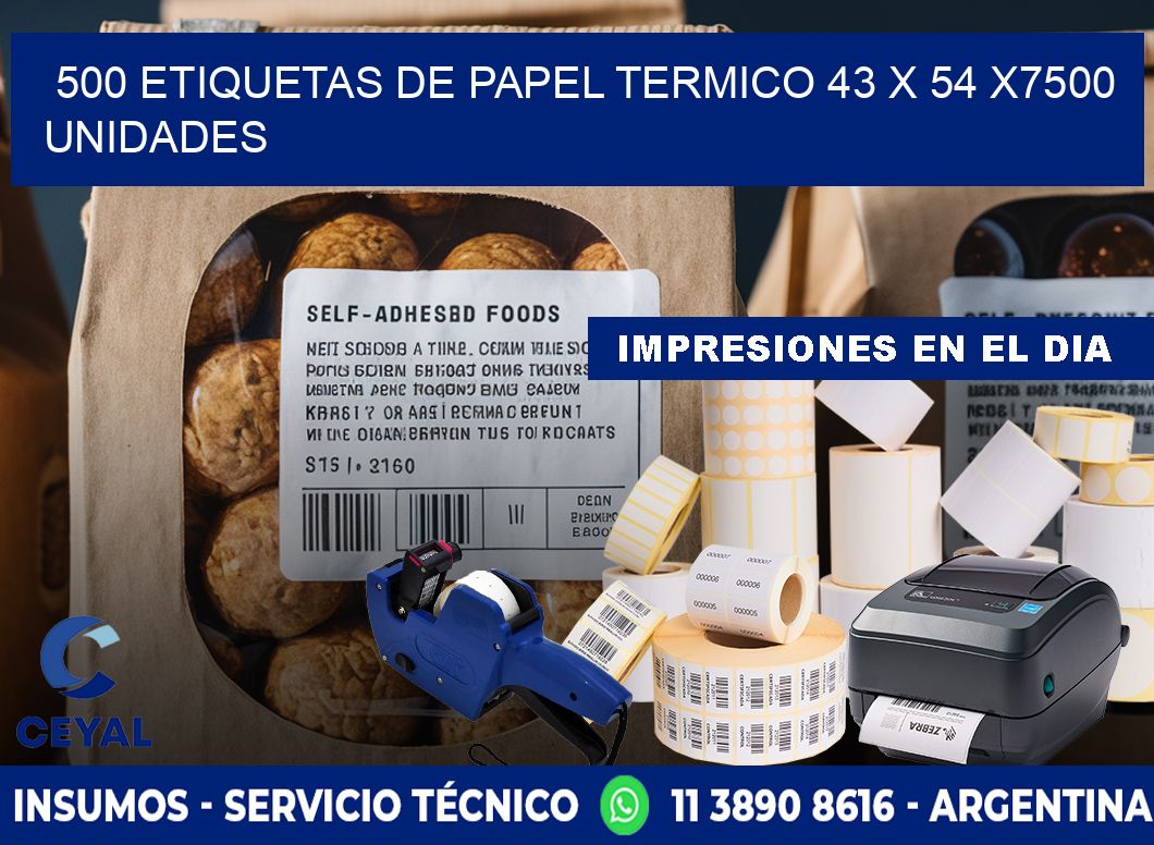 500 ETIQUETAS DE PAPEL TERMICO 43 x 54 X7500 UNIDADES