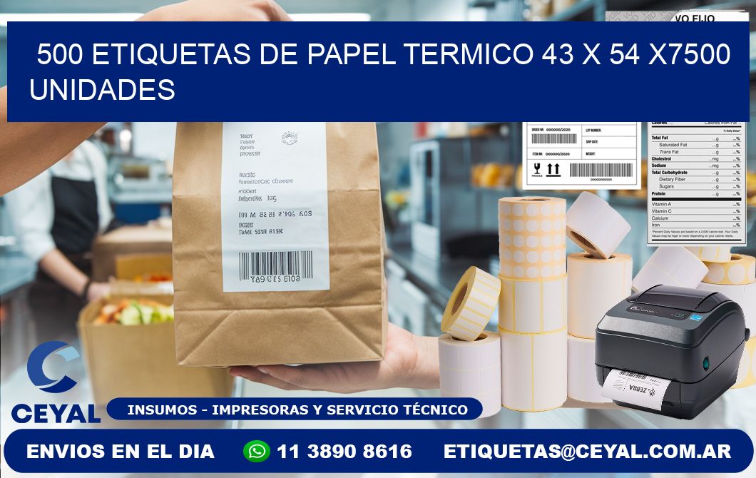 500 ETIQUETAS DE PAPEL TERMICO 43 x 54 X7500 UNIDADES