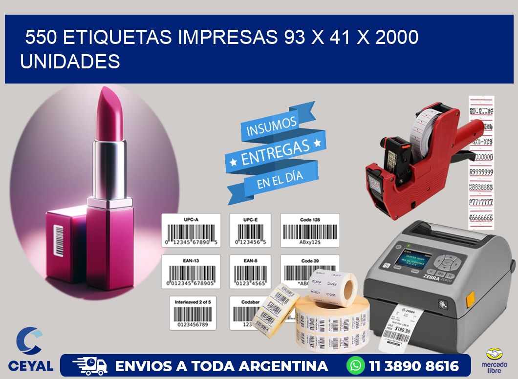 550 ETIQUETAS IMPRESAS 93 x 41 X 2000 UNIDADES