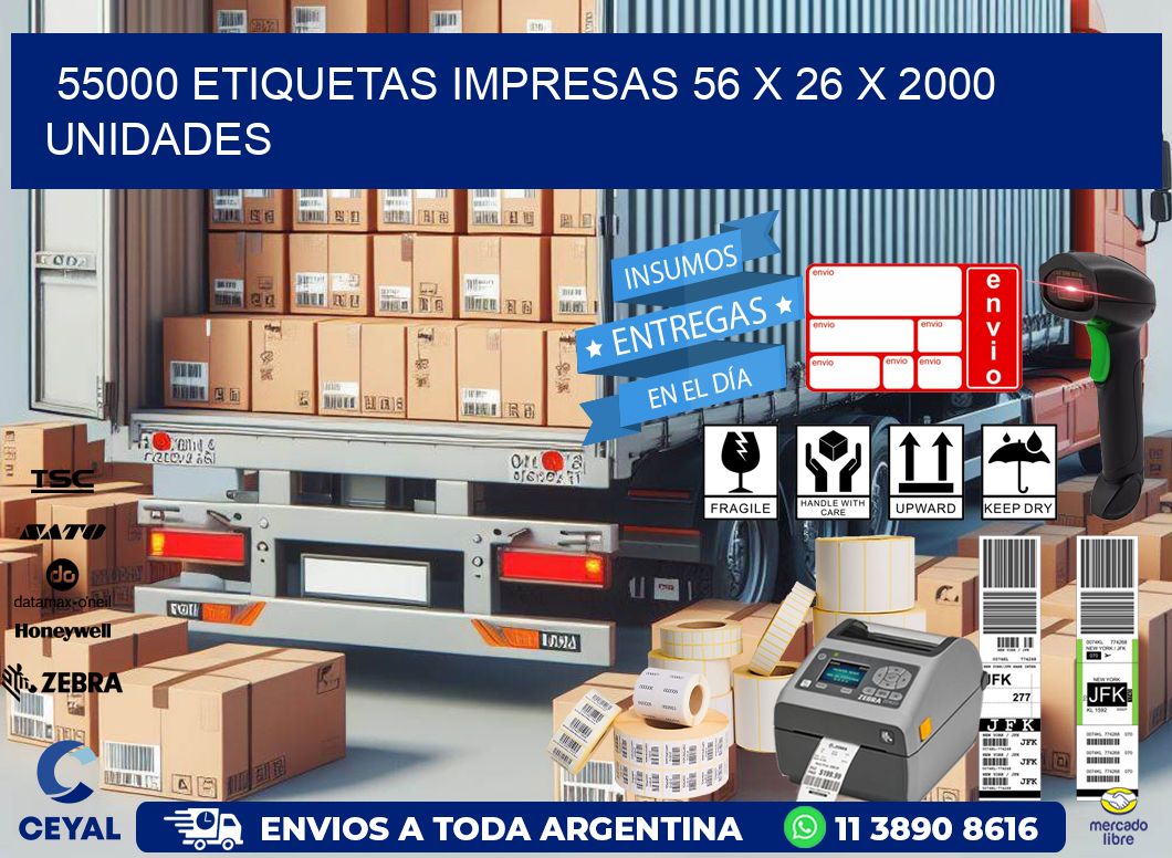 55000 ETIQUETAS IMPRESAS 56 x 26 X 2000 UNIDADES