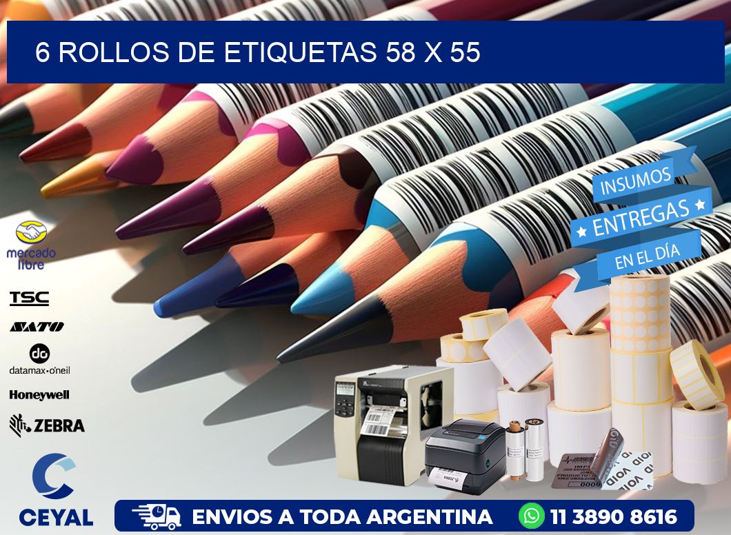 6 ROLLOS DE ETIQUETAS 58 x 55