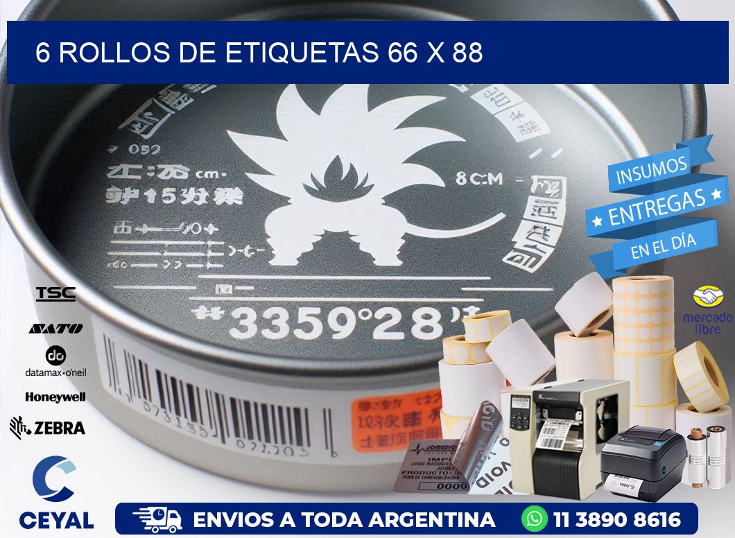 6 ROLLOS DE ETIQUETAS 66 x 88