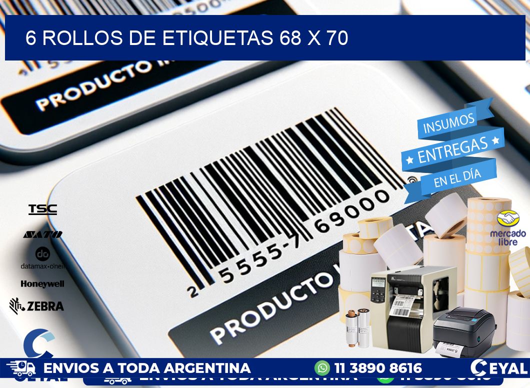 6 ROLLOS DE ETIQUETAS 68 x 70