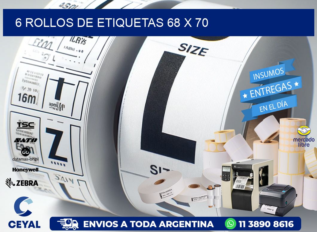 6 ROLLOS DE ETIQUETAS 68 x 70