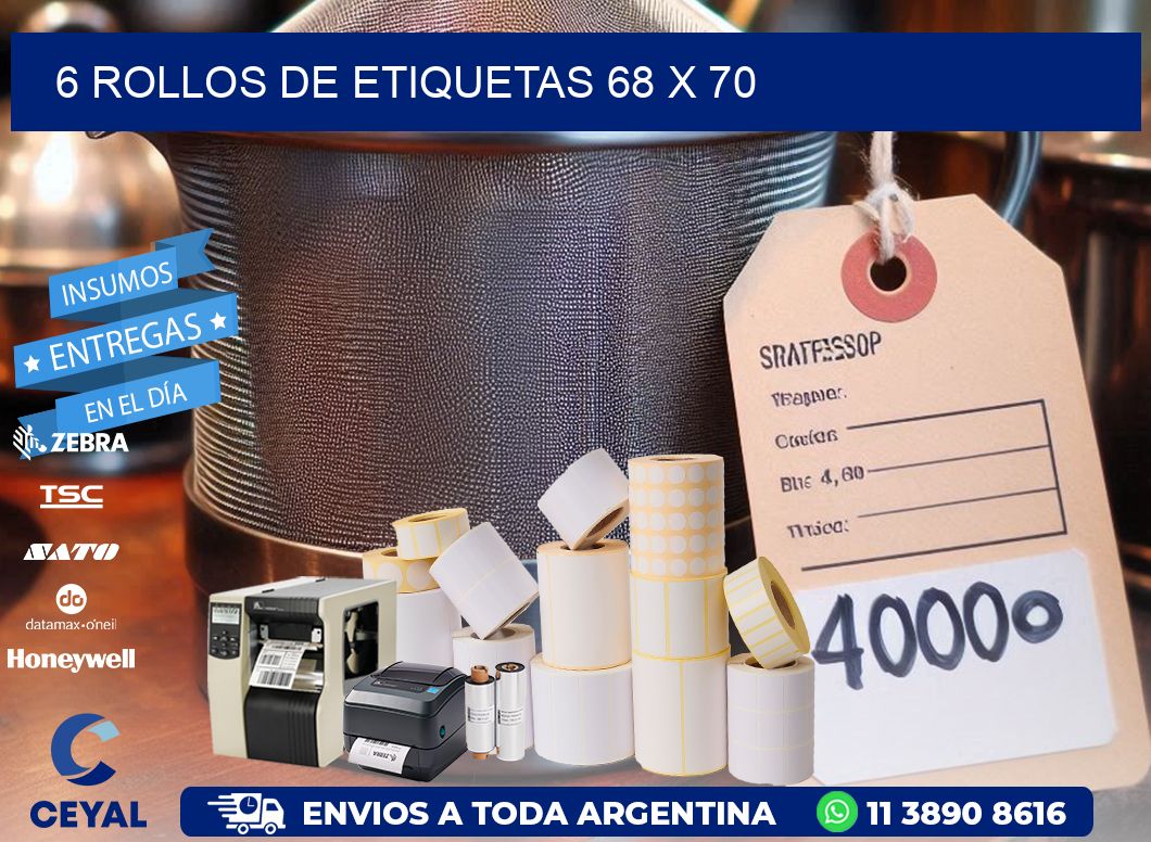 6 ROLLOS DE ETIQUETAS 68 x 70