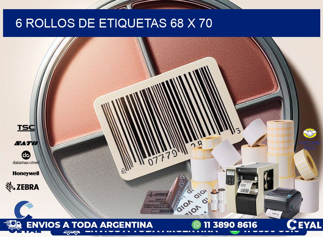 6 ROLLOS DE ETIQUETAS 68 x 70