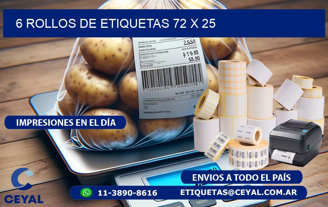6 ROLLOS DE ETIQUETAS 72 x 25