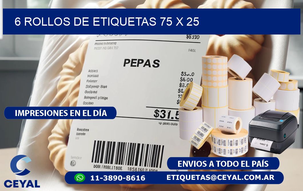 6 ROLLOS DE ETIQUETAS 75 x 25