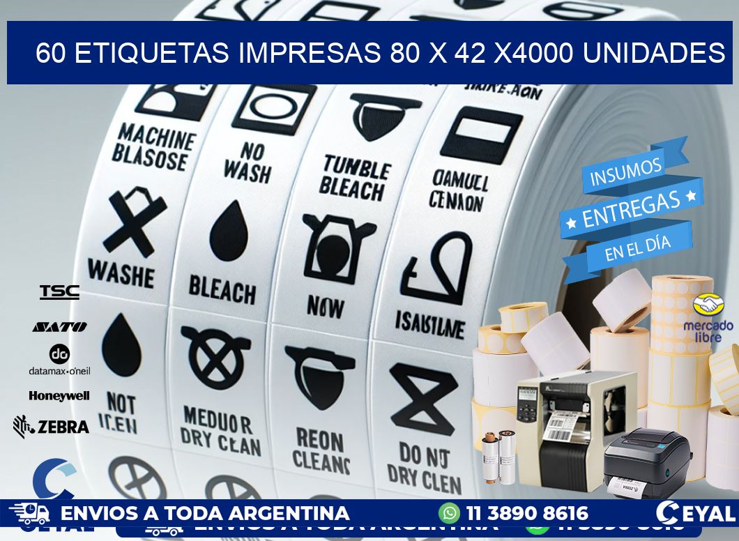 60 ETIQUETAS IMPRESAS 80 x 42 X4000 UNIDADES