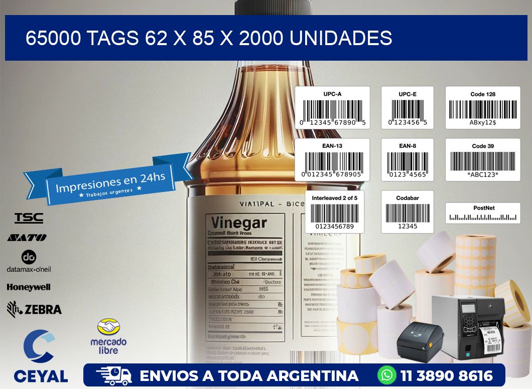 65000 TAGS 62 x 85 X 2000 UNIDADES