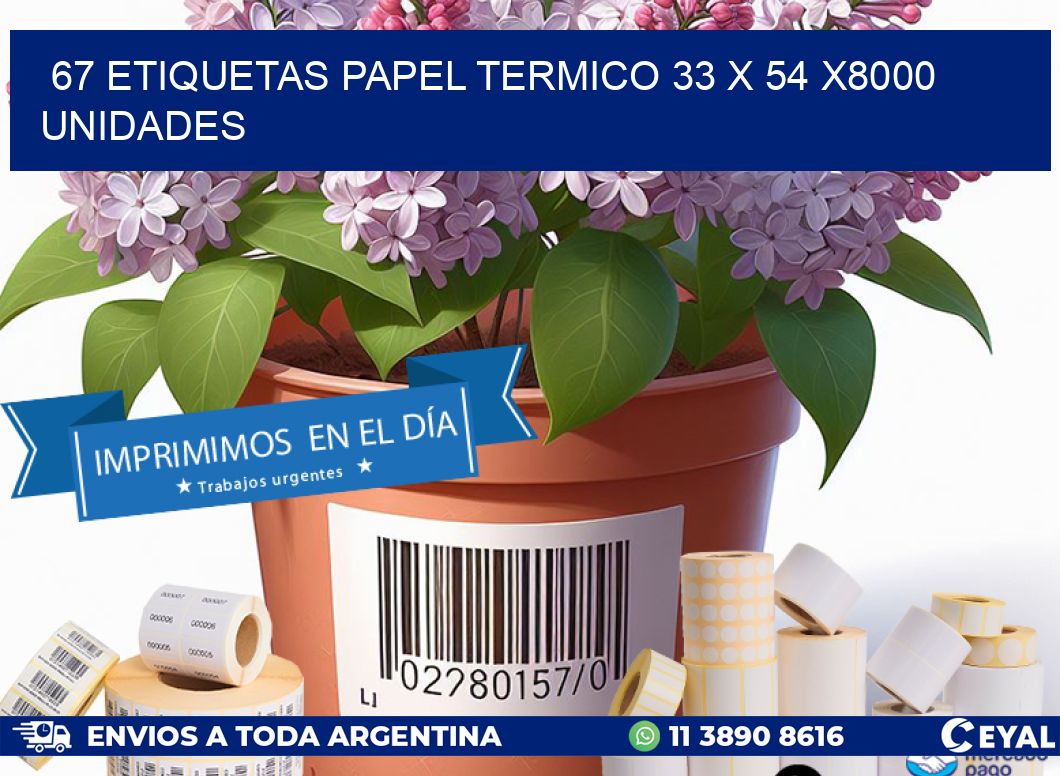 67 ETIQUETAS PAPEL TERMICO 33 x 54 X8000 UNIDADES