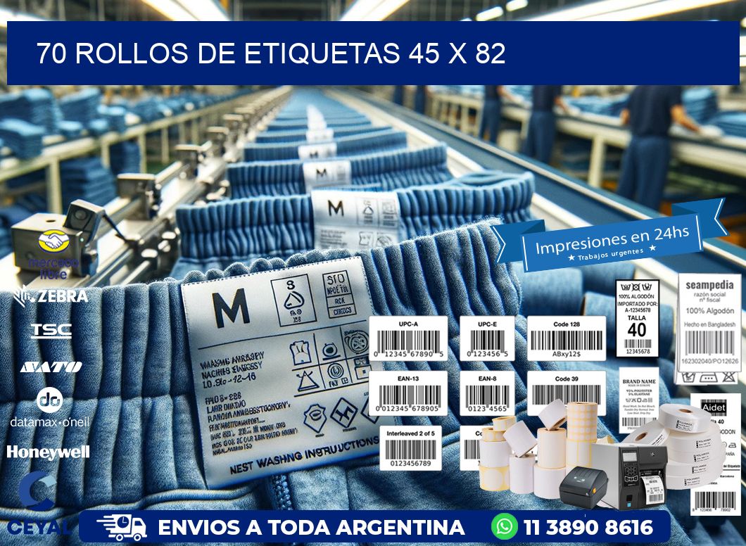 70 ROLLOS DE ETIQUETAS 45 x 82