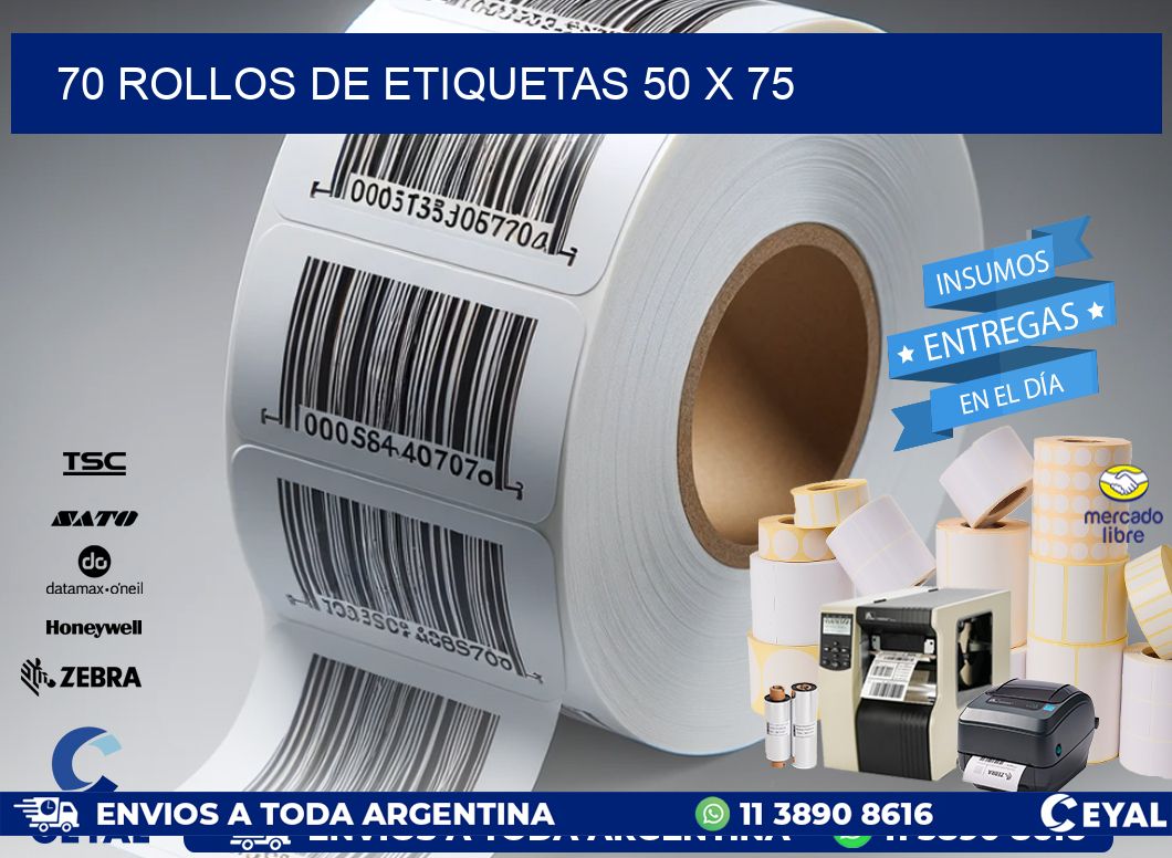 70 ROLLOS DE ETIQUETAS 50 x 75