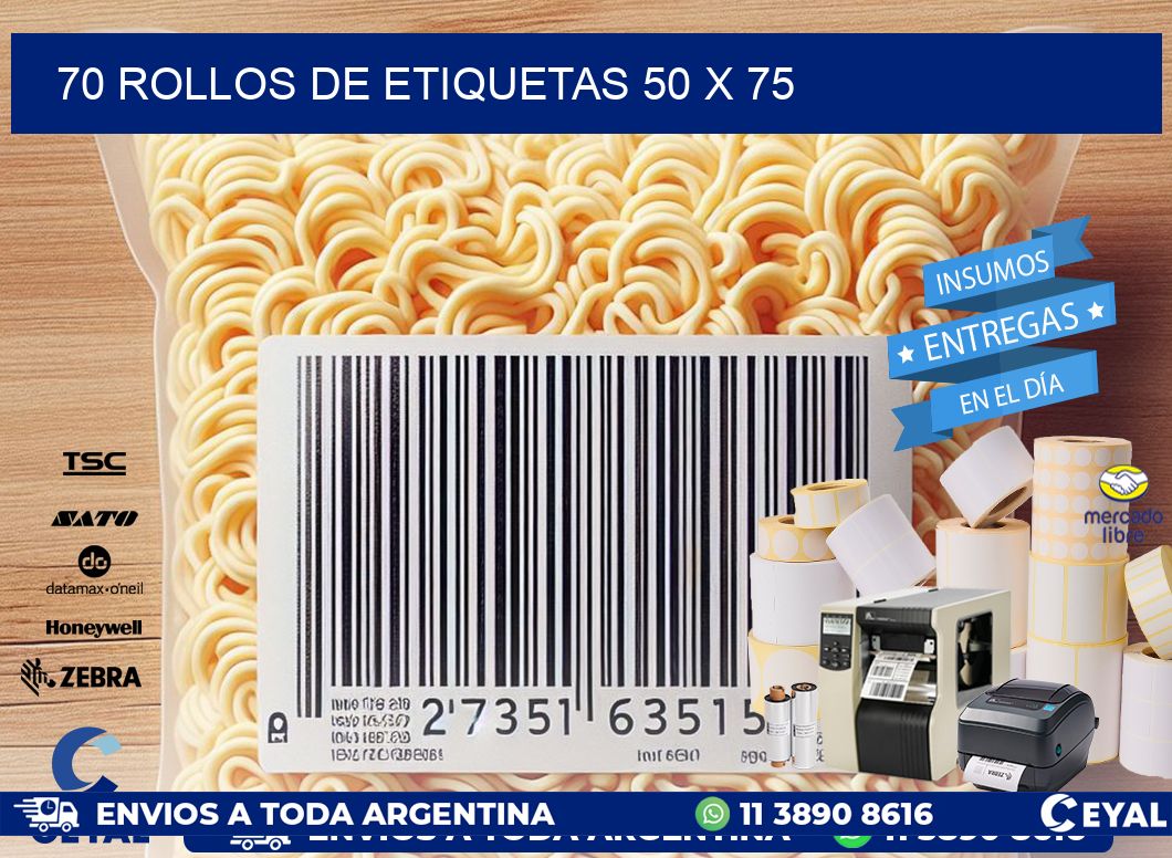 70 ROLLOS DE ETIQUETAS 50 x 75