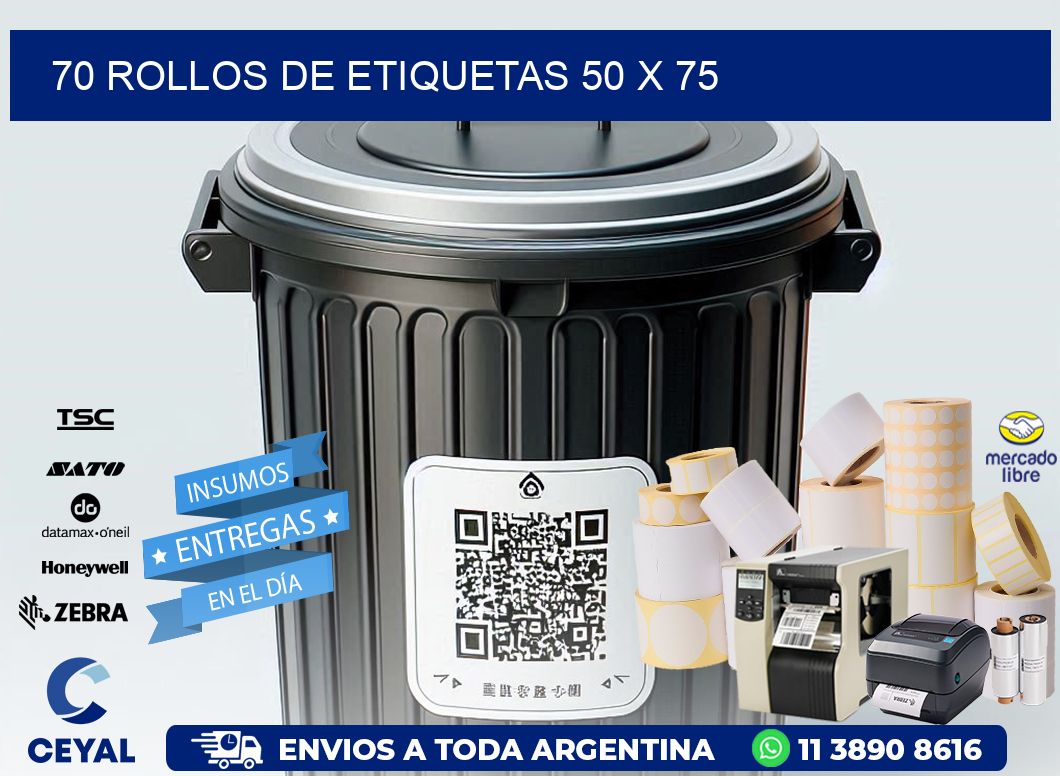 70 ROLLOS DE ETIQUETAS 50 x 75