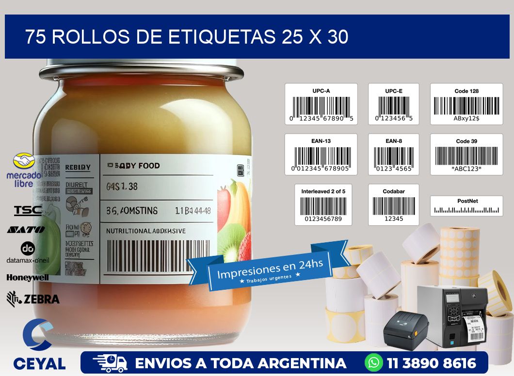 75 ROLLOS DE ETIQUETAS 25 x 30