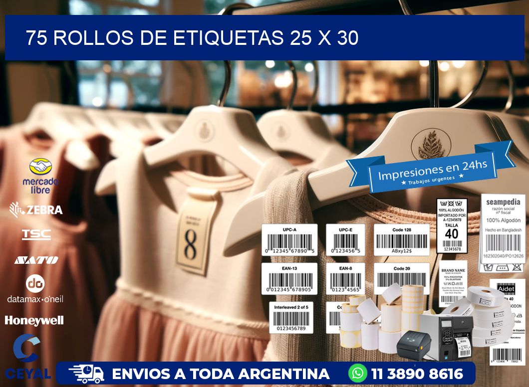 75 ROLLOS DE ETIQUETAS 25 x 30