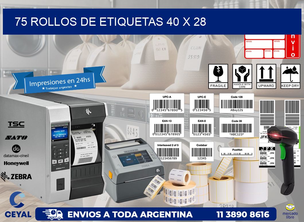 75 ROLLOS DE ETIQUETAS 40 x 28