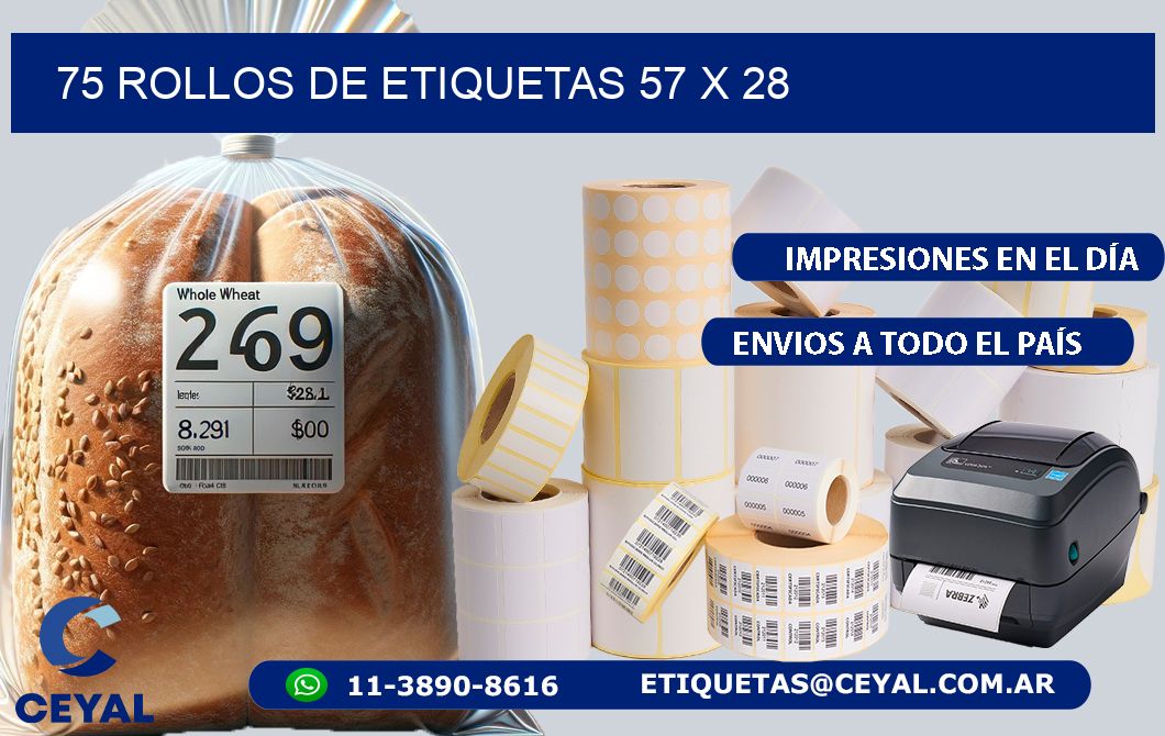 75 ROLLOS DE ETIQUETAS 57 x 28