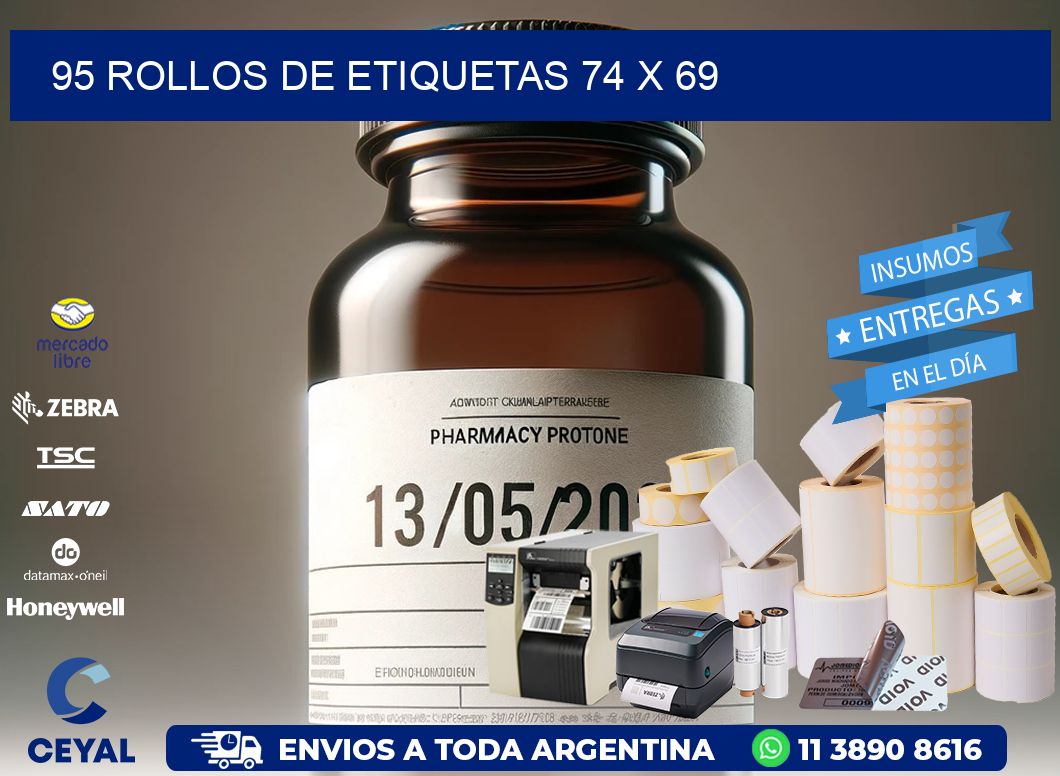 95 ROLLOS DE ETIQUETAS 74 x 69