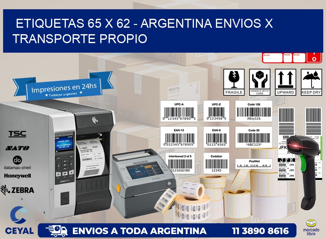 ETIQUETAS 65 x 62 - ARGENTINA ENVIOS X TRANSPORTE PROPIO