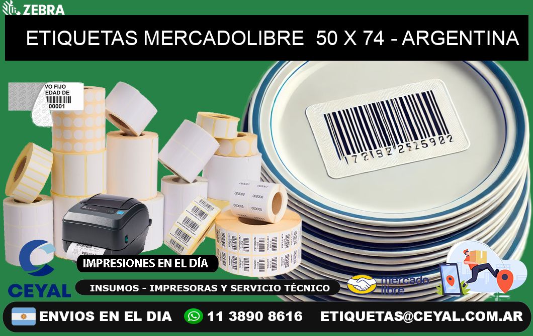 ETIQUETAS MERCADOLIBRE  50 x 74 - ARGENTINA