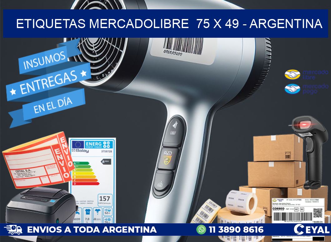 ETIQUETAS MERCADOLIBRE  75 x 49 - ARGENTINA