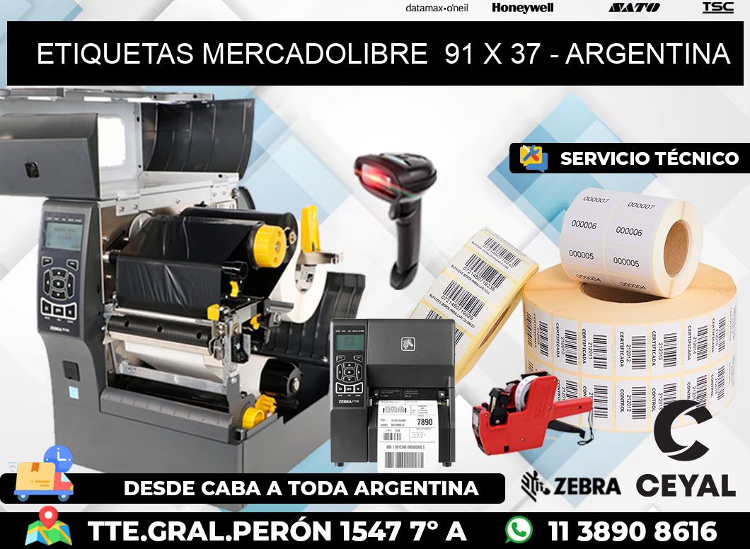 ETIQUETAS MERCADOLIBRE  91 x 37 - ARGENTINA