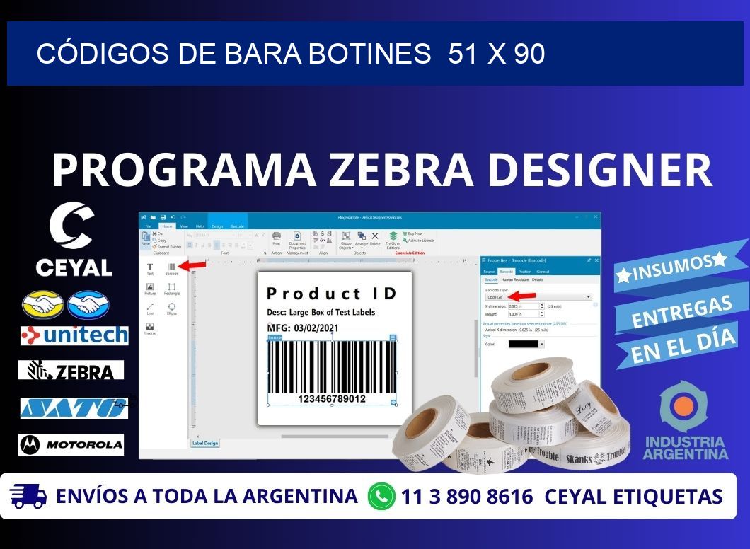 CÓDIGOS DE BARA BOTINES  51 x 90
