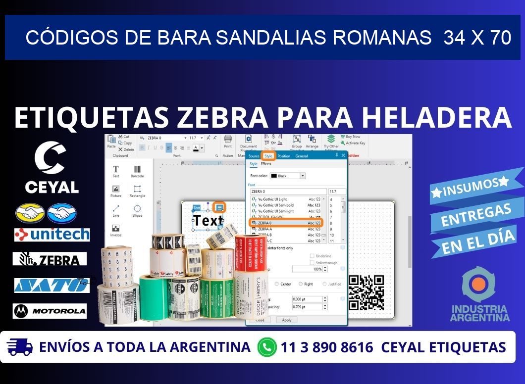 CÓDIGOS DE BARA SANDALIAS ROMANAS  34 x 70