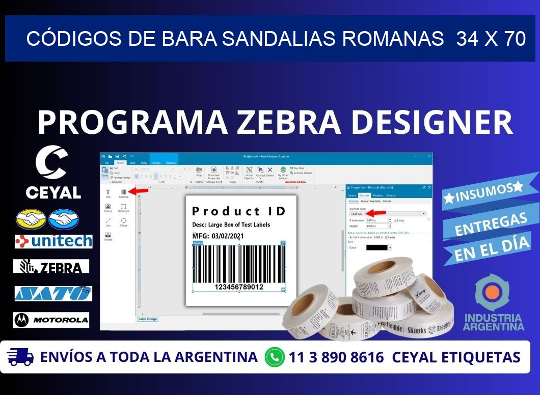 CÓDIGOS DE BARA SANDALIAS ROMANAS  34 x 70