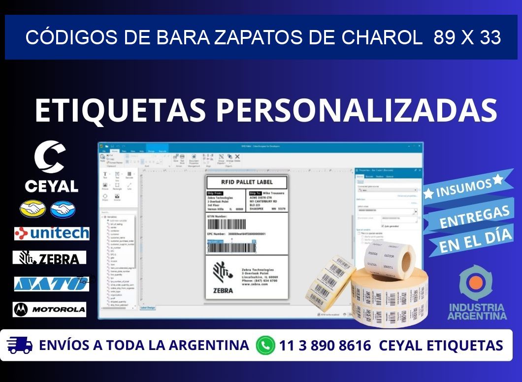 CÓDIGOS DE BARA ZAPATOS DE CHAROL  89 x 33