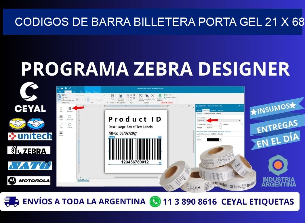 CODIGOS DE BARRA BILLETERA PORTA GEL 21 x 68