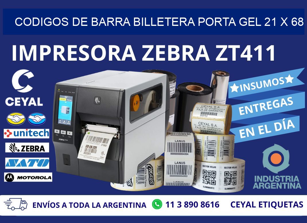 CODIGOS DE BARRA BILLETERA PORTA GEL 21 x 68
