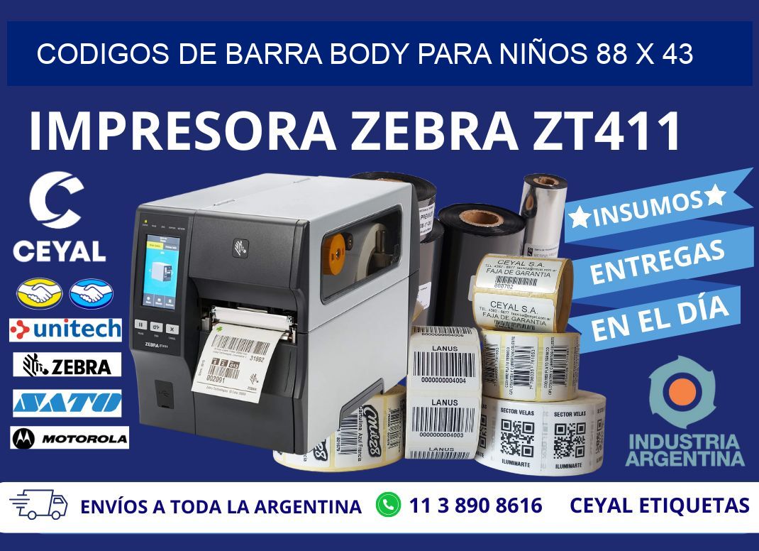 CODIGOS DE BARRA BODY PARA NIÑOS 88 x 43