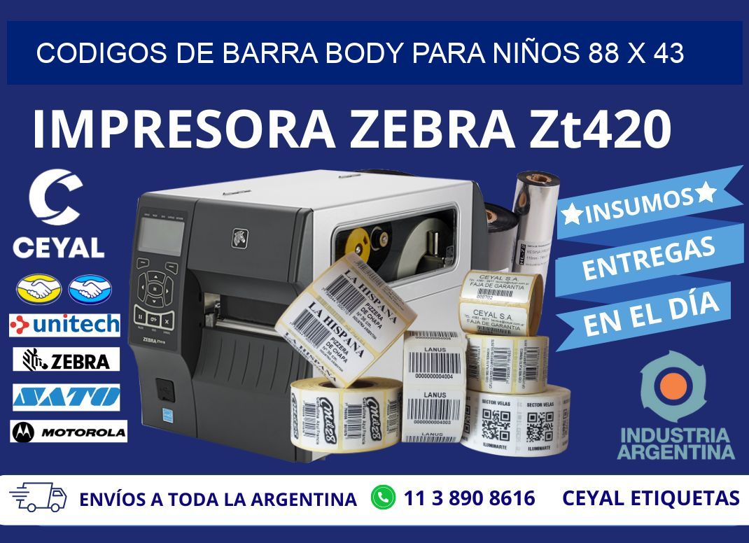 CODIGOS DE BARRA BODY PARA NIÑOS 88 x 43
