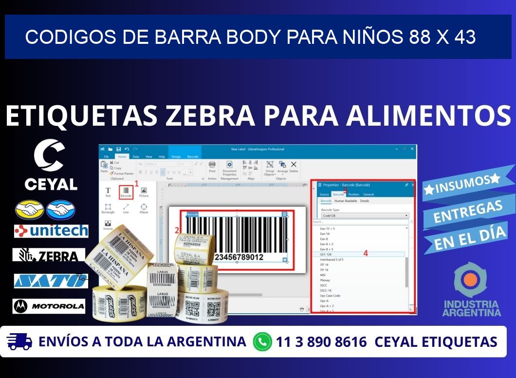 CODIGOS DE BARRA BODY PARA NIÑOS 88 x 43