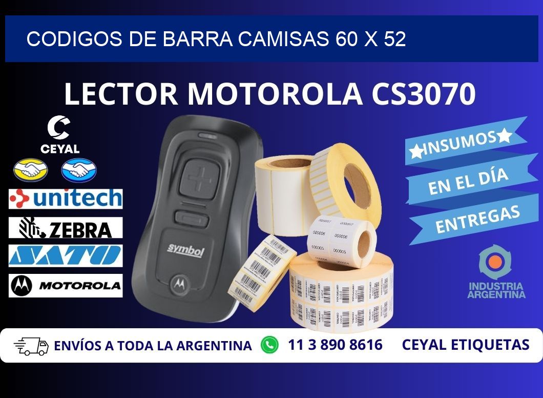 CODIGOS DE BARRA CAMISAS 60 x 52