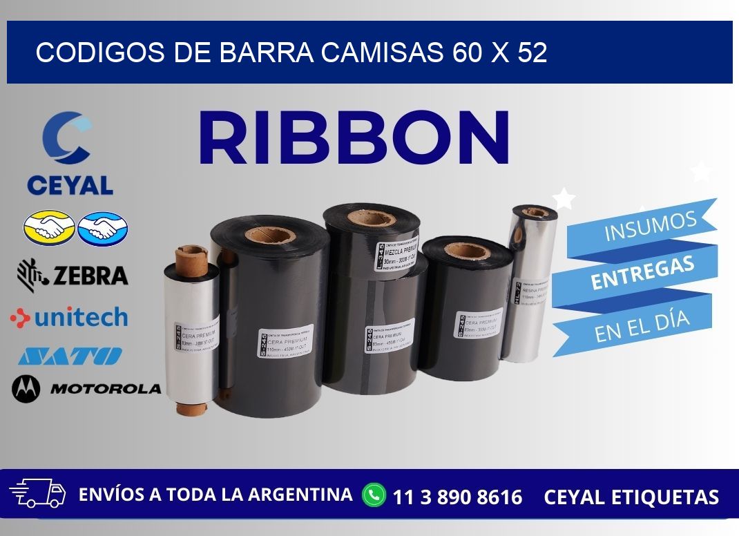 CODIGOS DE BARRA CAMISAS 60 x 52