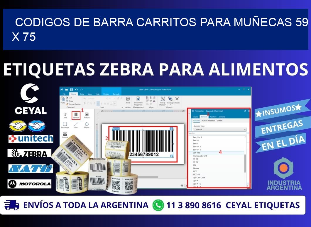 CODIGOS DE BARRA CARRITOS PARA MUÑECAS 59 x 75