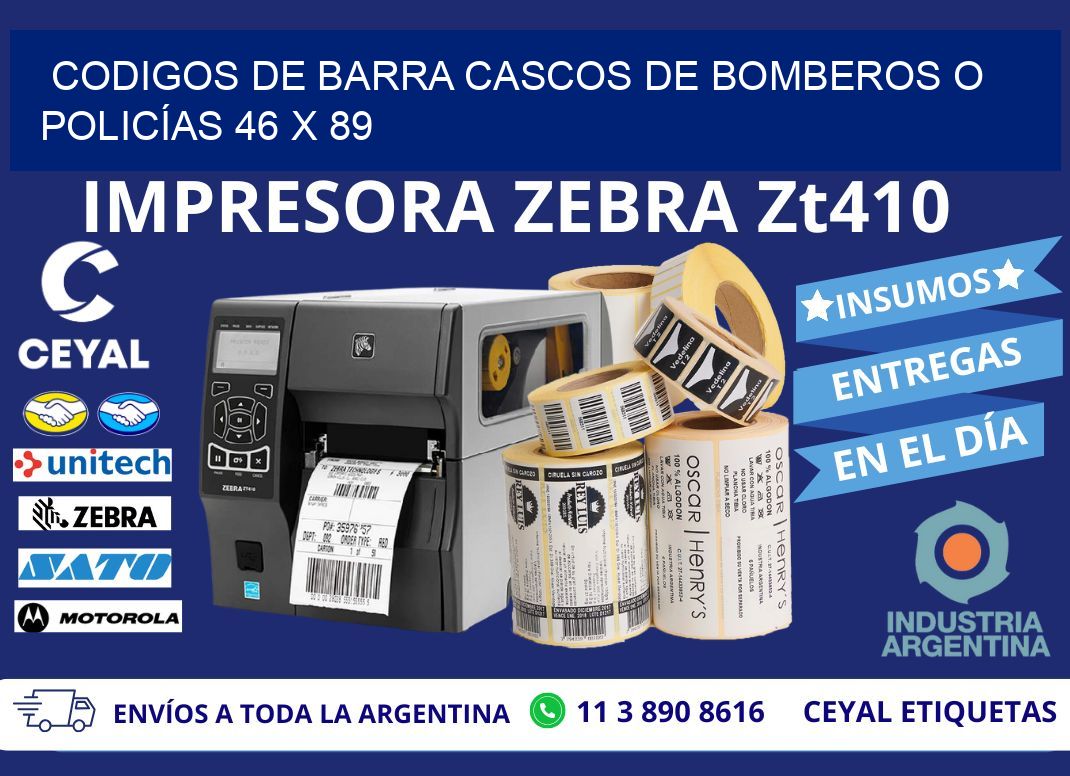 CODIGOS DE BARRA CASCOS DE BOMBEROS O POLICÍAS 46 x 89
