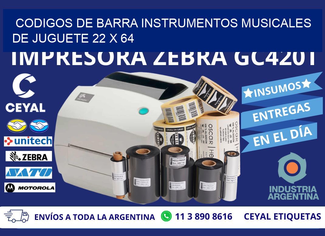 CODIGOS DE BARRA INSTRUMENTOS MUSICALES DE JUGUETE 22 x 64