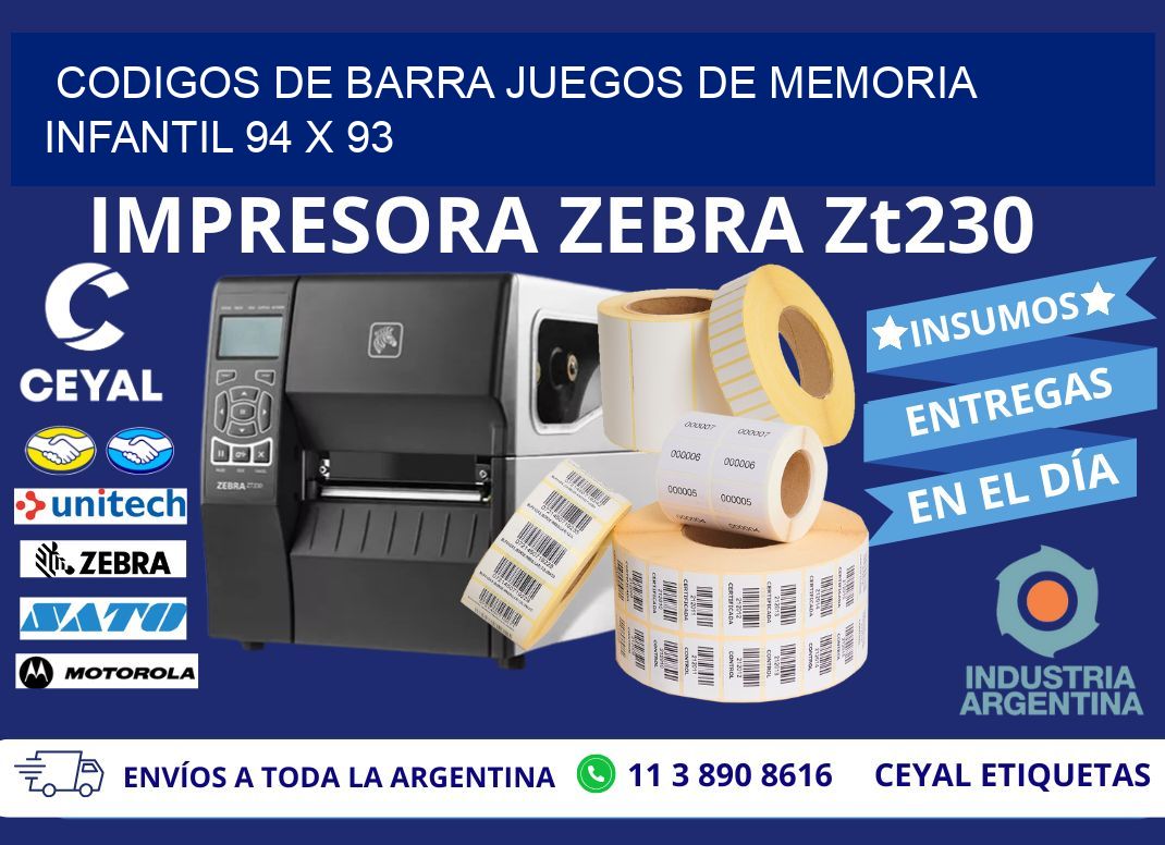 CODIGOS DE BARRA JUEGOS DE MEMORIA INFANTIL 94 x 93