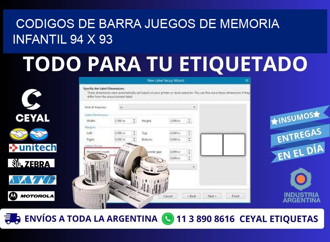CODIGOS DE BARRA JUEGOS DE MEMORIA INFANTIL 94 x 93