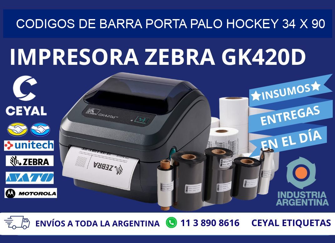 CODIGOS DE BARRA PORTA PALO HOCKEY 34 x 90