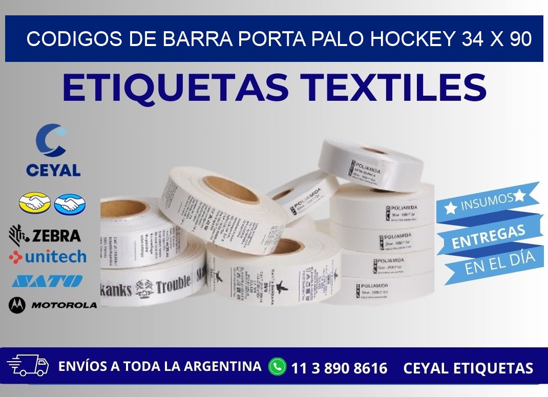 CODIGOS DE BARRA PORTA PALO HOCKEY 34 x 90